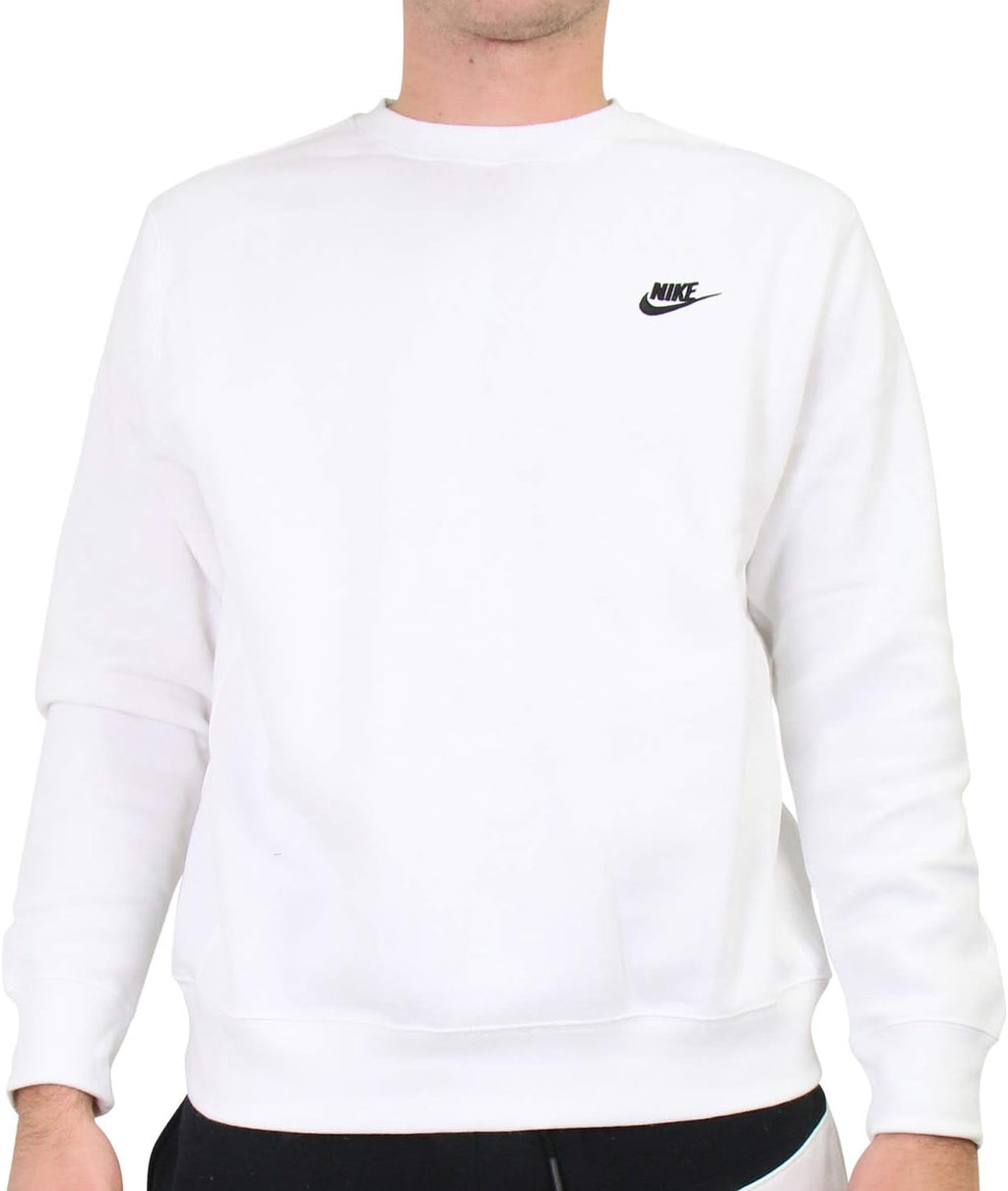 Men's Nike Club Fleece Crew Color: White Black Size: M