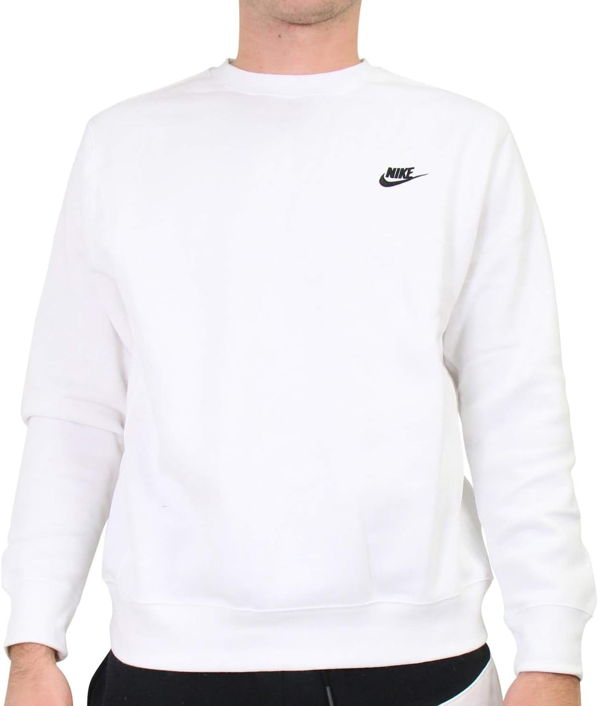Men's Nike Club Fleece Crew Color: White Black Size: M