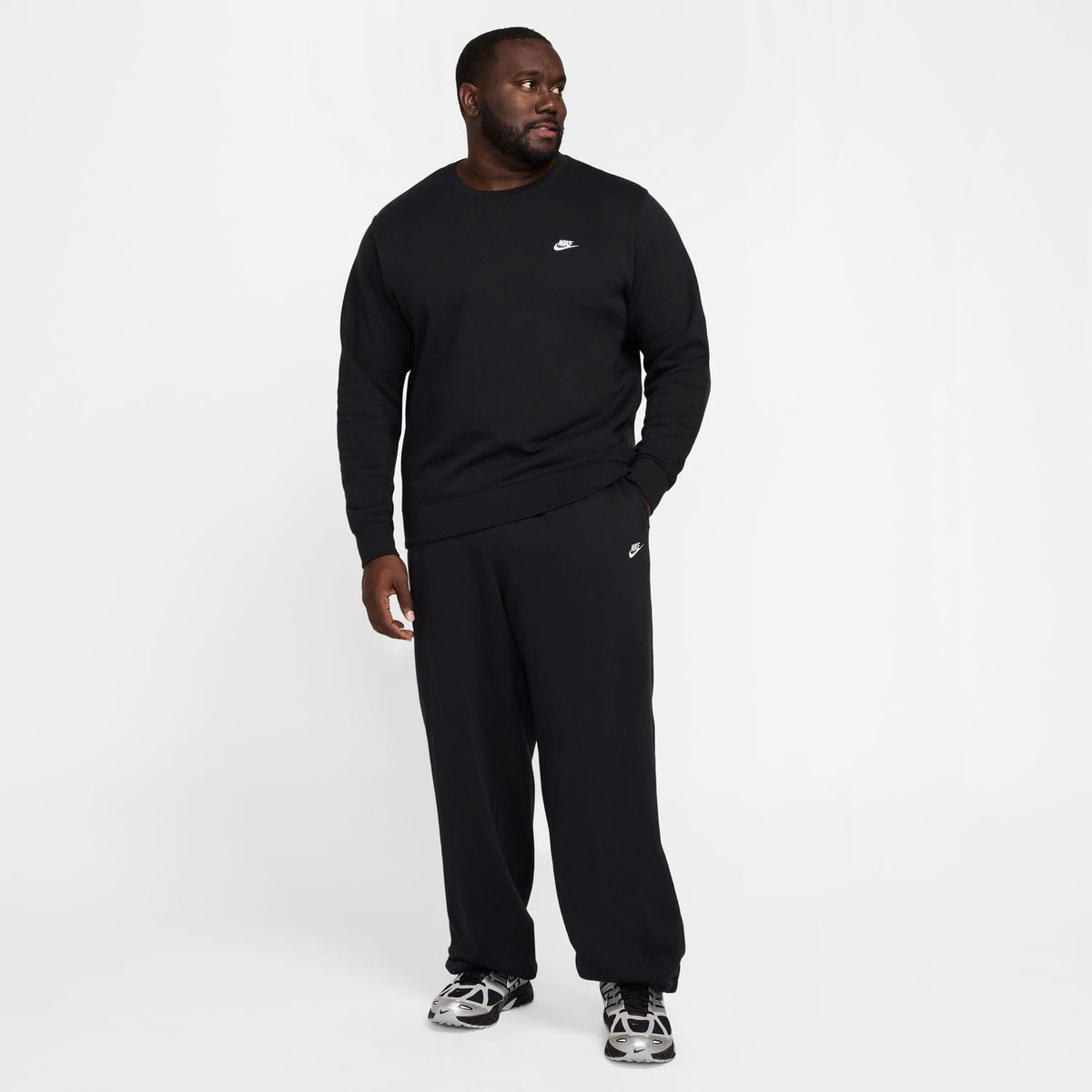 Men's Nike Club Fleece Crew Color: White Black Size: XXL