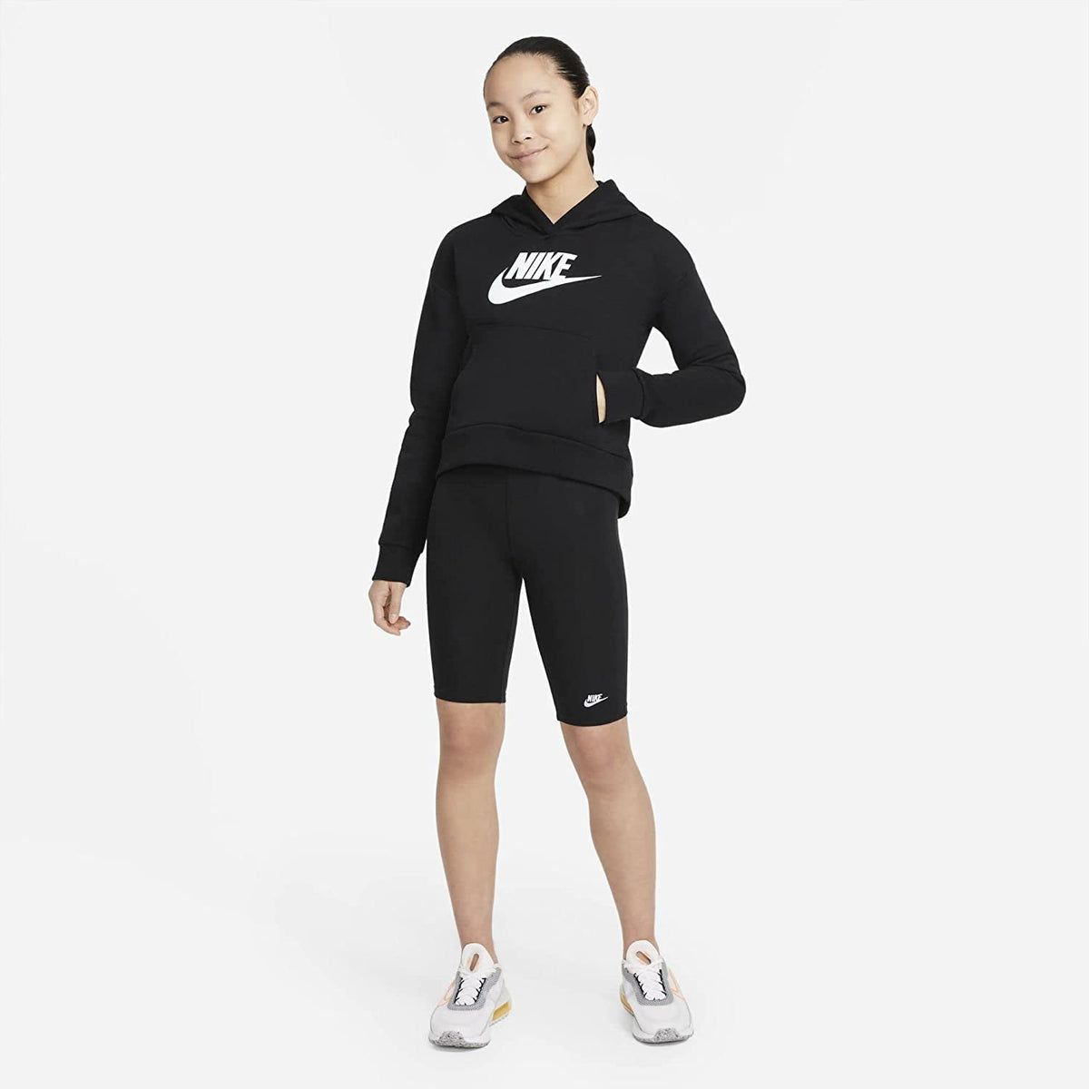 Nike Girls Sportswear Club Fleece Pullover Hoodie Medium Black/White