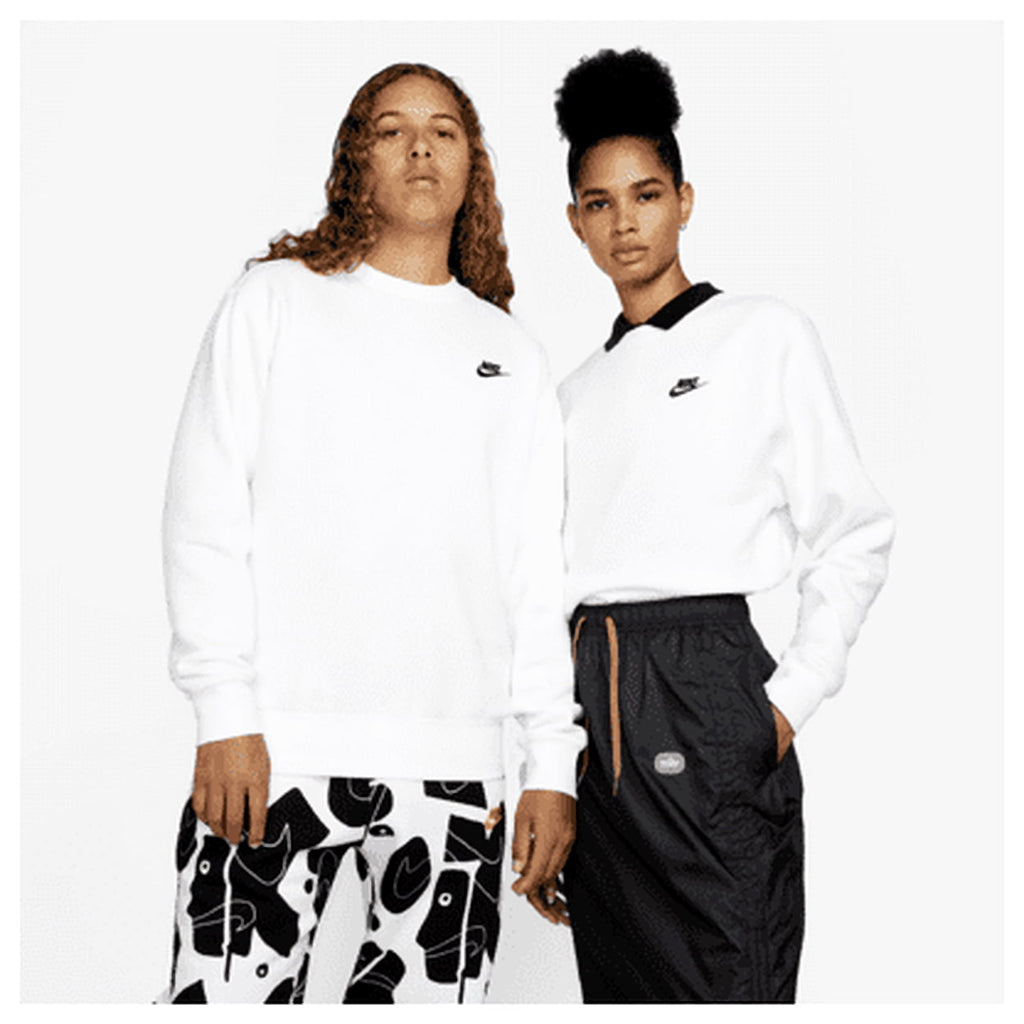 Men's Nike Club Fleece Crew Color: White Black Size: M
