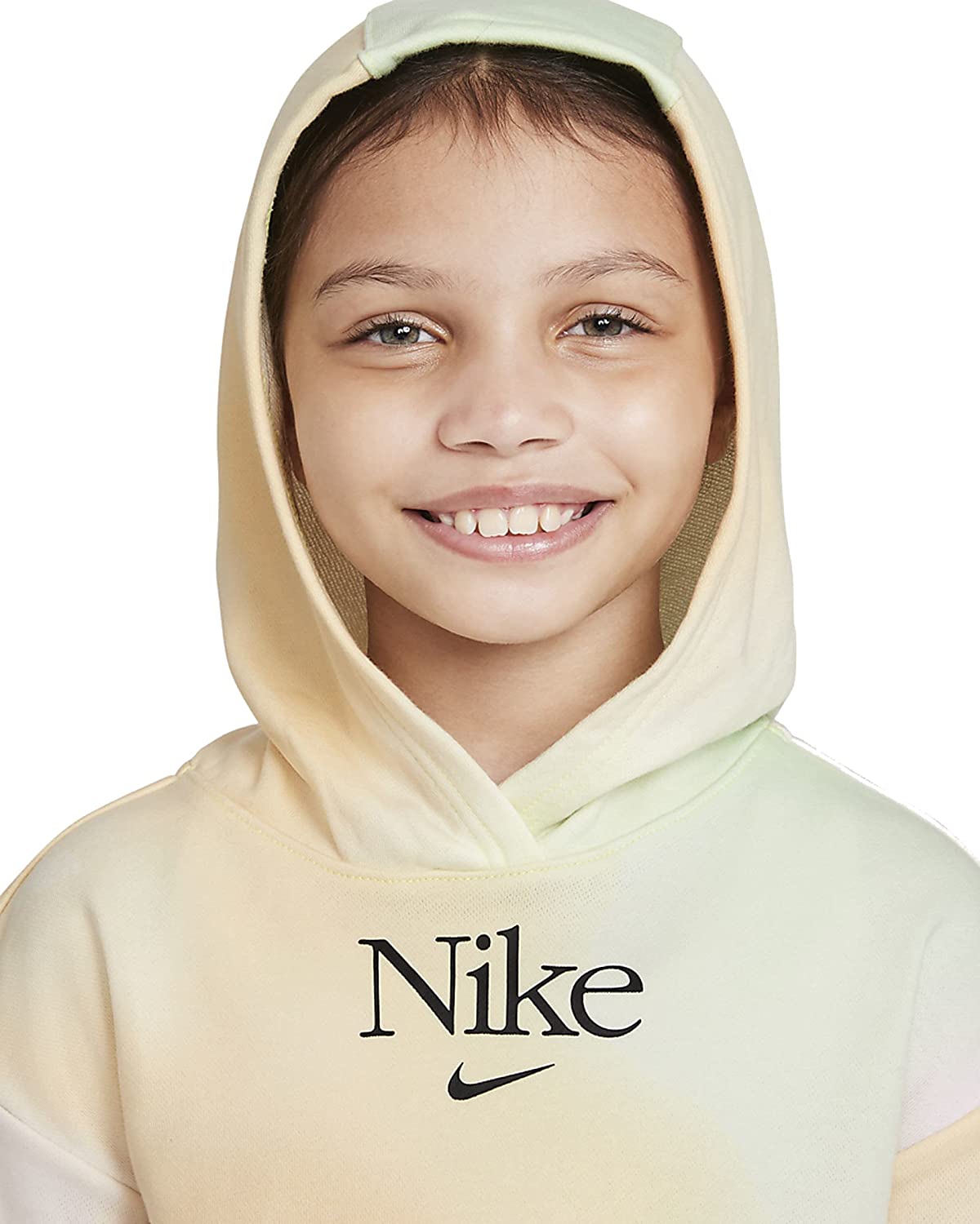 Nike Girls Sportswear French Terry Pullover Hoodie Large Light Lemon Twist/Black