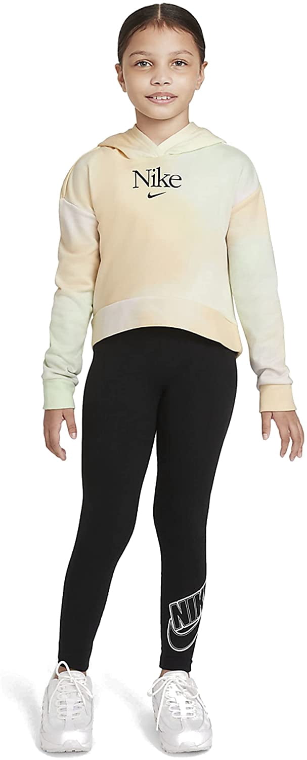 Nike Girls Sportswear French Terry Pullover Hoodie Large Light Lemon Twist/Black
