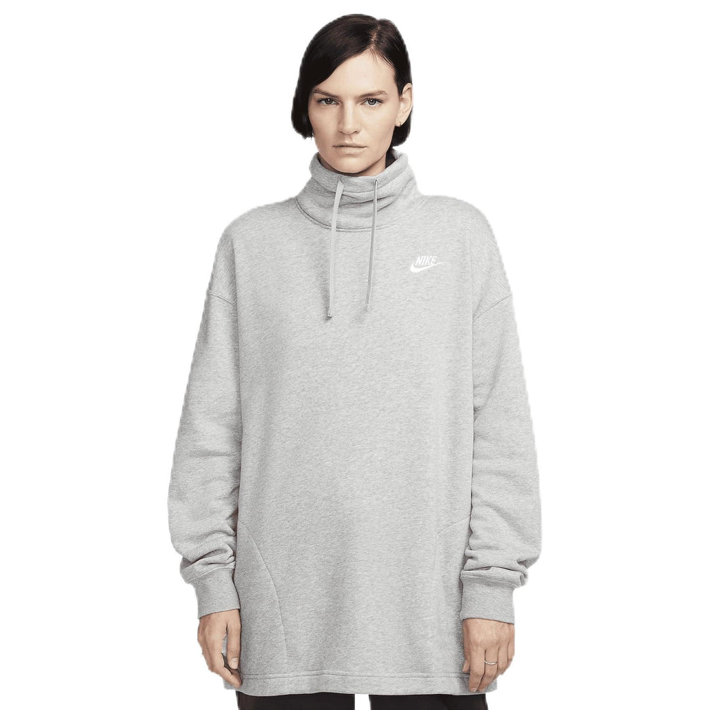 Nike Sportswear Club Fleece Women's Oversized Mock-Neck Sweatshirt Color: Dark Grey Heather/White Size: XL