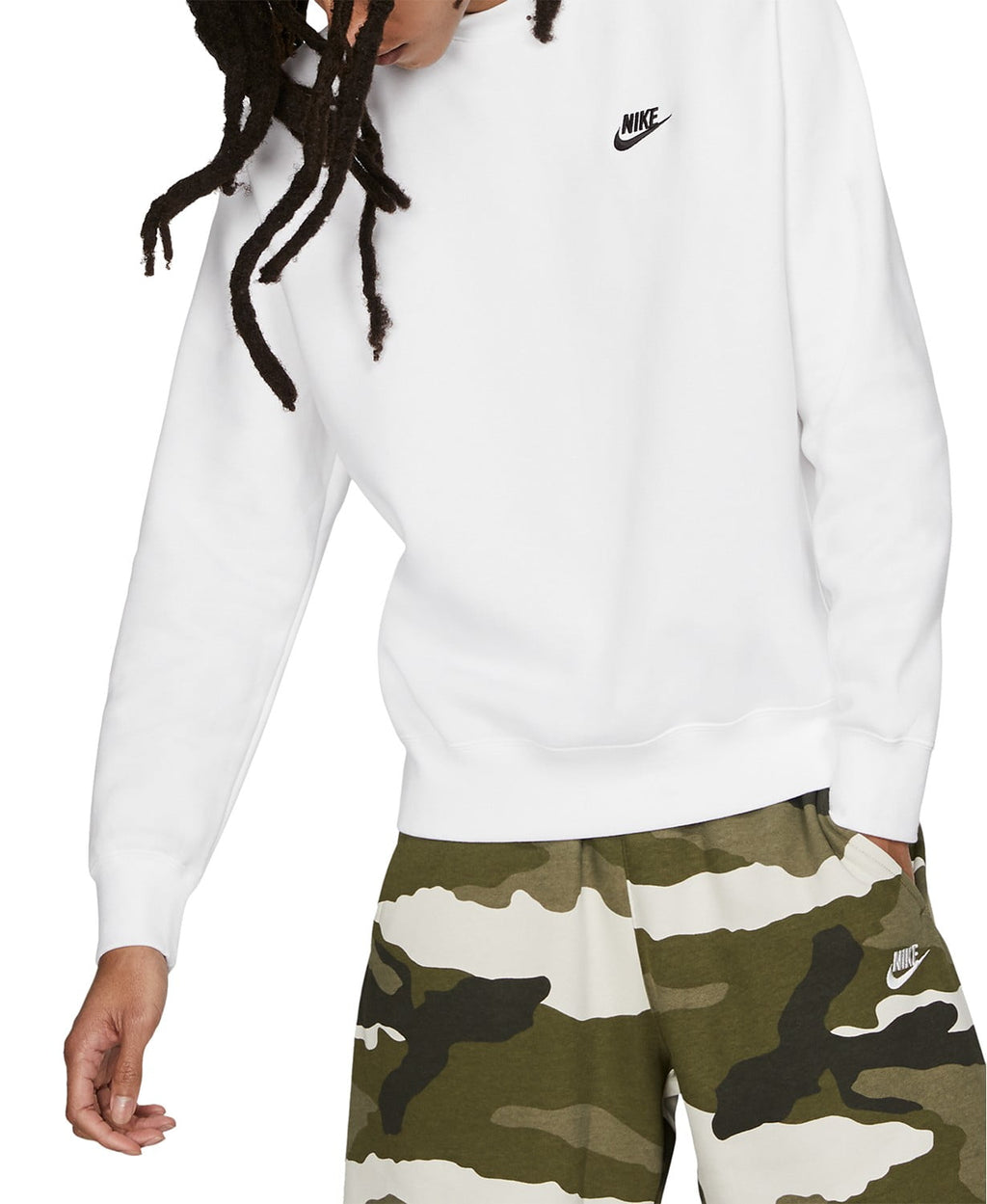 Men's Nike Club Fleece Crew Color: White Black Size: M