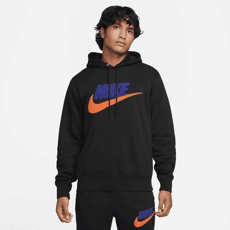 Nike Club Fleece Men's Pullover Hoodie Color: Black/Black/Safety Orange Size: XS