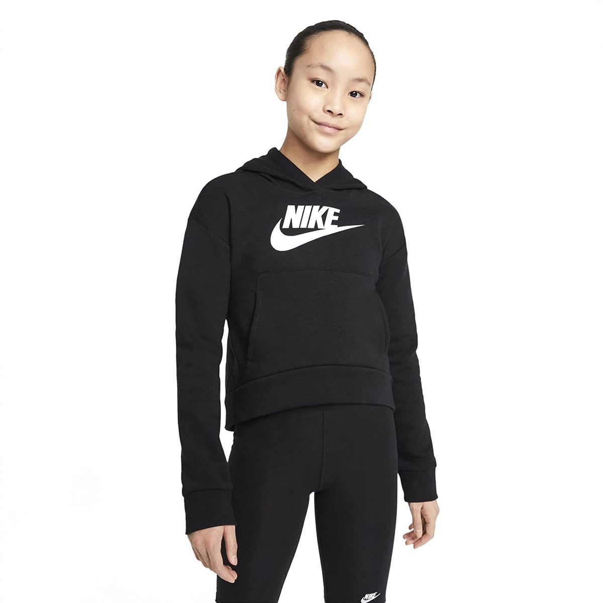 Nike Girls Sportswear Club Fleece Pullover Hoodie Medium Black/White