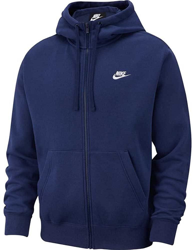 Nike Men's Sportswear Club Fleece Full Zip Hoodie, Fleece Zip-Up Hoodie Men, Midnight Navy/Midnight Navy/White, XL