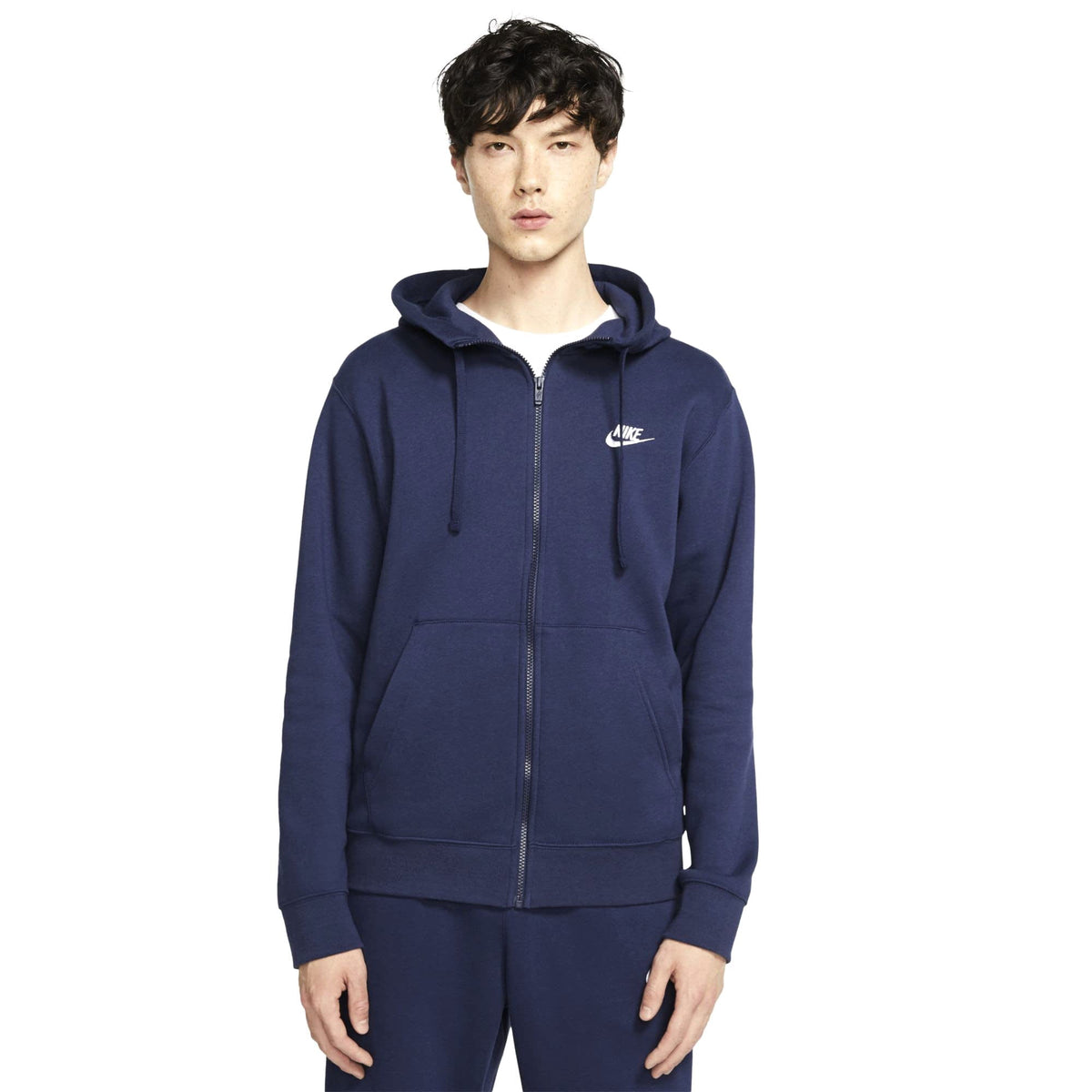 Nike Men's Sportswear Club Fleece Full Zip Hoodie, Fleece Zip-Up Hoodie Men, Midnight Navy/Midnight Navy/White, XL