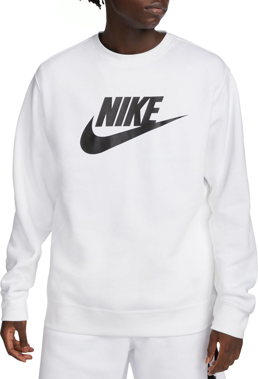 Nike Men's Sportswear Club Fleece Graphic Crewneck Sweatshirt (White, XL)