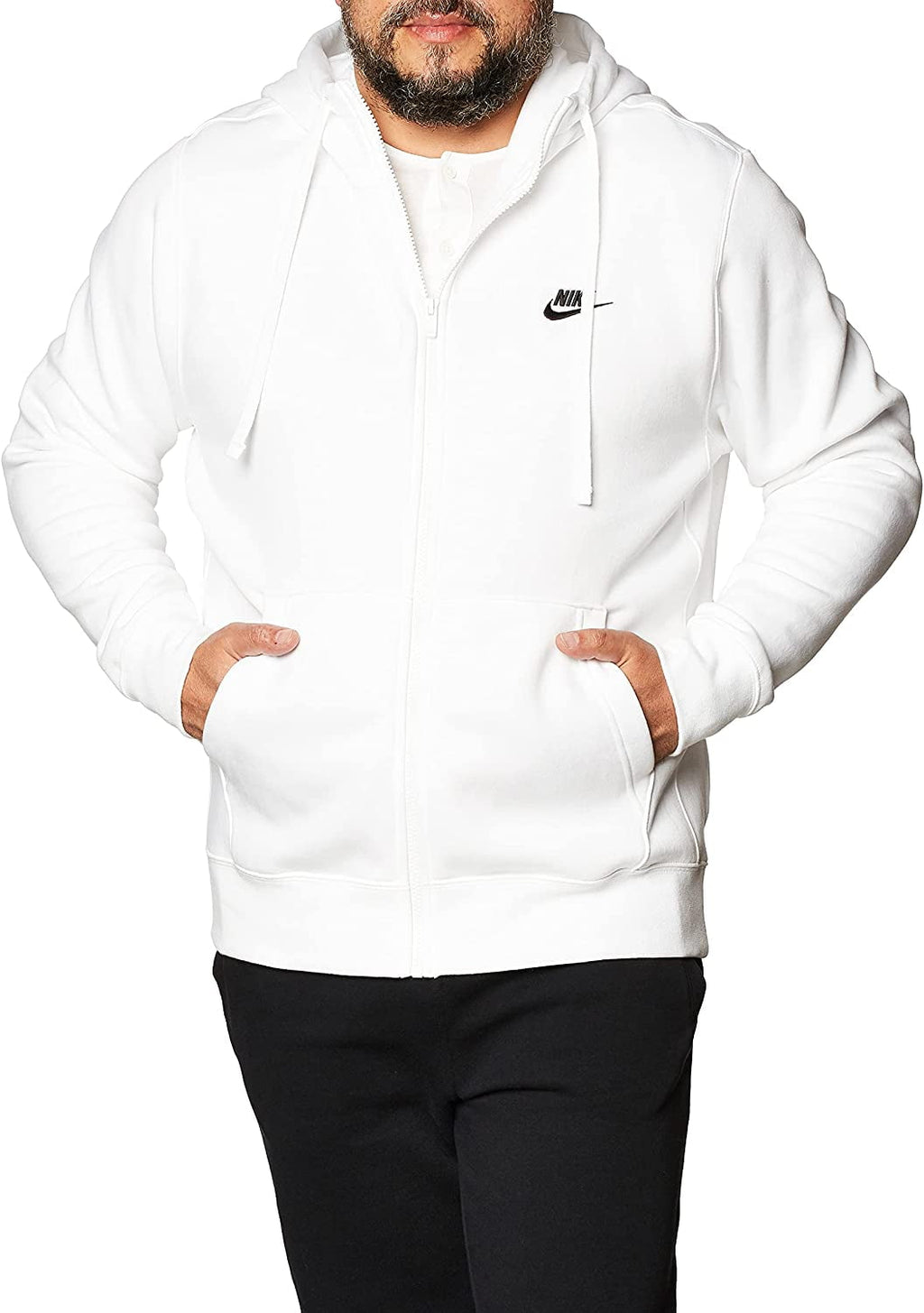 Nike Mens Sportswear Club Fleece Full Zip Hoodie White/White/Black Large