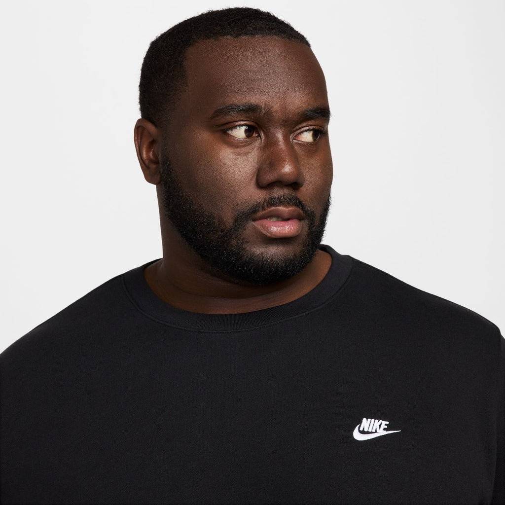 Men's Nike Club Fleece Crew Color: White Black Size: XXL