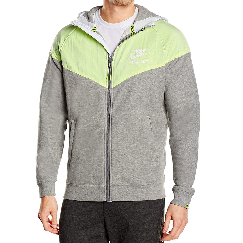 Nike Mens Track And Field Woven Full Zip Hooded Jacket Size-XX-Large Color-Grey/Neon Yellow