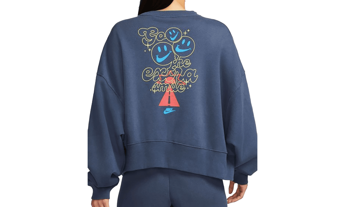 NIKE WOMENS Sportswear Smiley Fleece Sweatshirt "Blue" DQ3543 437 DQ3543 437 from Stadium Goods