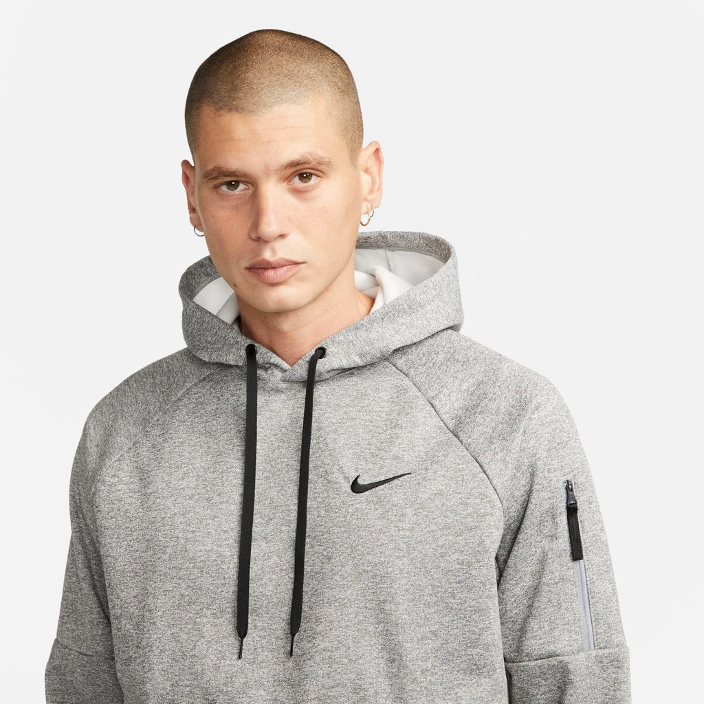 Nike Men's Therma Hooded Fitness Pullover, Dark Grey Heather/Particle Grey/Black